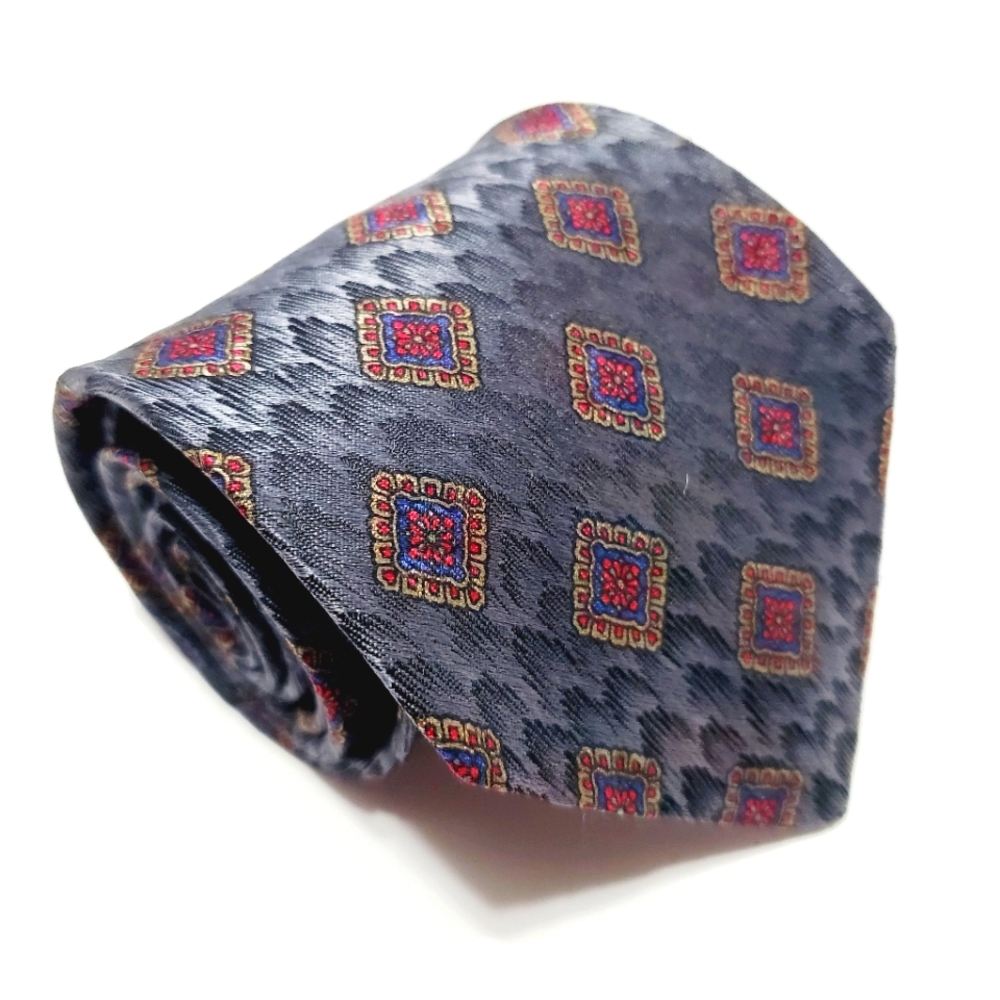 Don Loper Necktie Silver Geometric Pattern Men's Silk Neck Tie 55x3.5"